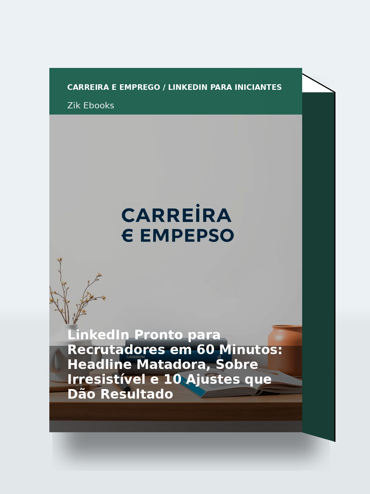 Capa 3D do ebook LinkedIn Pronto para Recrutadores em 60 Minutos: Headline Matadora, Sobre Irresistível e 10 Ajustes que Dão Resultado