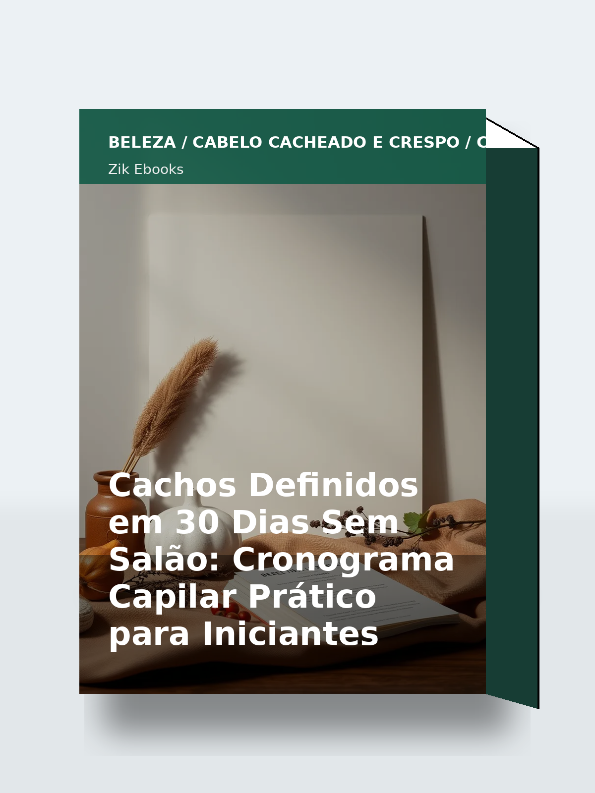 Capa 3D do ebook Cachos Definidos em 30 Dias Sem Salão: Cronograma Capilar Prático para Iniciantes