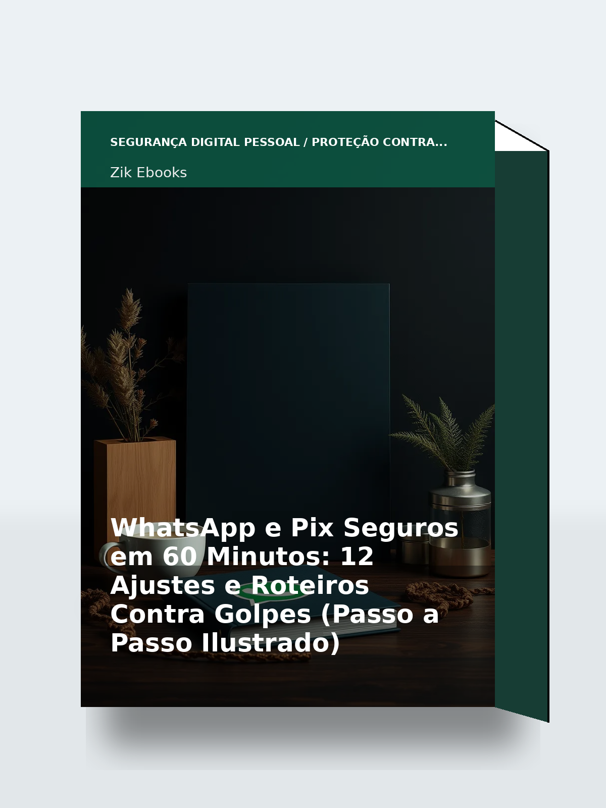 Capa 3D do ebook WhatsApp e Pix Seguros em 60 Minutos: 12 Ajustes e Roteiros Contra Golpes (Passo a Passo Ilustrado)